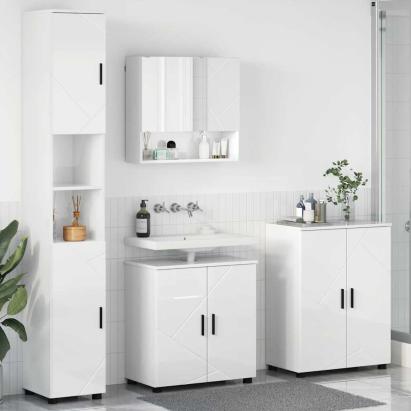 Set de mobilier pentru baie Pe perete 4 pcs Alb foarte lucios GartenMobel Dekor