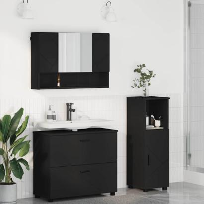 Set de mobilier pentru baie 3 pcs Negru 76.5 x 35 x 64 cm GartenMobel Dekor