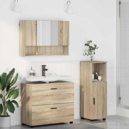 Set de mobilier pentru baie cu sertar 3 pcs Stejar sonoma GartenMobel Dekor