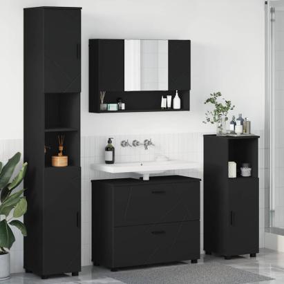 Set de mobilier pentru baie cu ușă 4 pcs Negru 30 x 35 x 192 cm GartenMobel Dekor