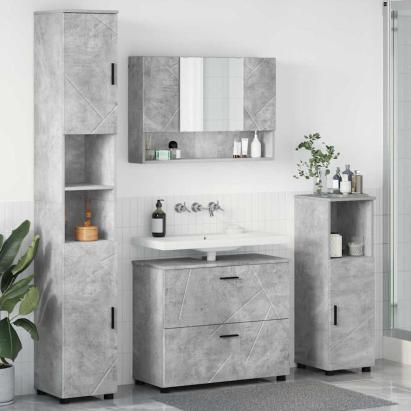 Set de mobilier pentru baie 4 pcs Gri beton 30 x 35 x 192 cm GartenMobel Dekor