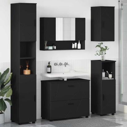 Set de mobilier pentru baie cu ușă 5 pcs Negru 30 x 35 x 192 cm GartenMobel Dekor