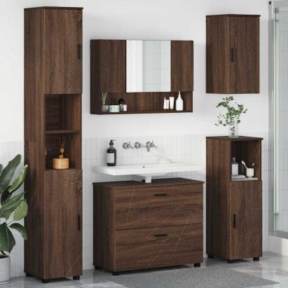 Set de mobilier pentru baie 5 pcs Stejar brun 30 x 35 x 192 cm GartenMobel Dekor