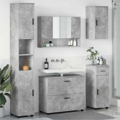Set de mobilier pentru baie 5 pcs Gri beton 30 x 35 x 192 cm GartenMobel Dekor