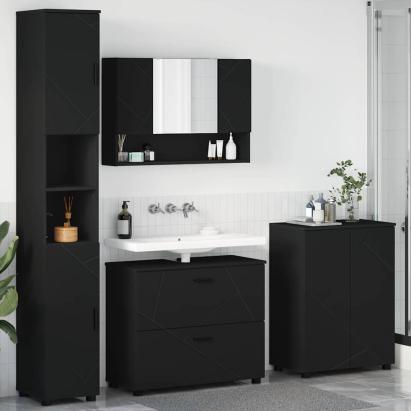 Set de mobilier pentru baie cu ușă 4 pcs Negru 30 x 35 x 192 cm GartenMobel Dekor
