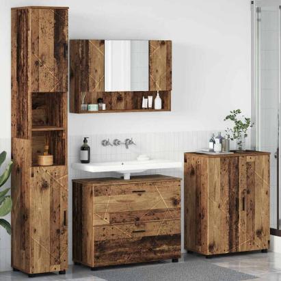 Set de mobilier pentru baie 4 pcs Lemn vechi 30 x 35 x 192 cm GartenMobel Dekor