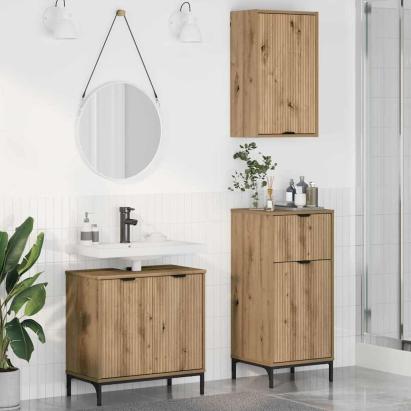 Set de mobilier pentru baie cu sertar 3 pcs stejar artizanal GartenMobel Dekor