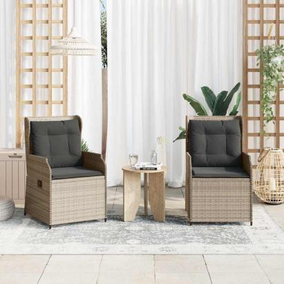 Bancă de grădină cu pernă 2 pcs Gri deschis Rattan poli GartenMobel Dekor