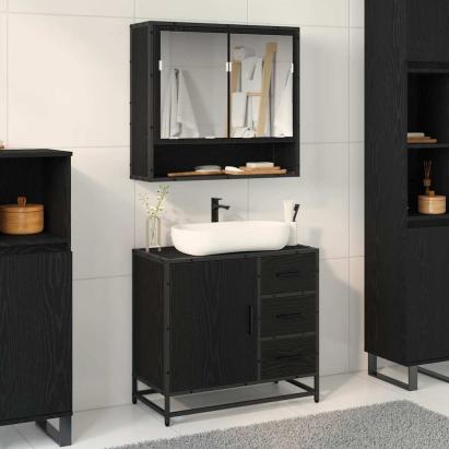Set de mobilier pentru baie 2 pcs Stejar negru 65 x 33 x 60 cm GartenMobel Dekor