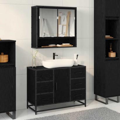 Set de mobilier pentru baie 2 pcs Stejar negru 80 x 33 x 60 cm GartenMobel Dekor