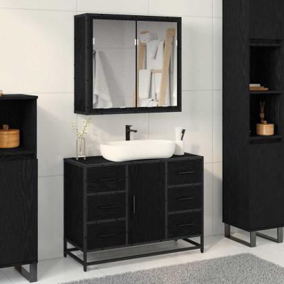 Set de mobilier pentru baie 2 pcs Stejar negru 80 x 33 x 60 cm GartenMobel Dekor