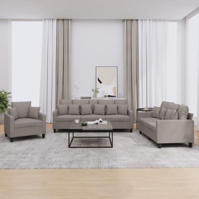 Set de canapele cu perne, 3 piese, gri taupe, textil GartenMobel Dekor