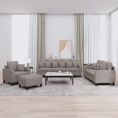 Set de canapele cu perne, 4 piese, gri taupe, textil GartenMobel Dekor