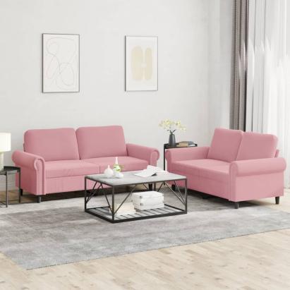 Set de canapele cu perne, 2 piese, roz, catifea GartenMobel Dekor