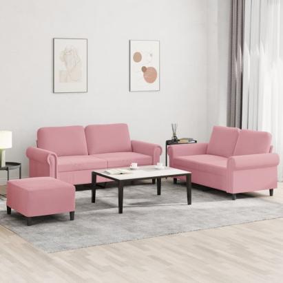Set de canapele cu perne, 3 piese, roz, catifea GartenMobel Dekor