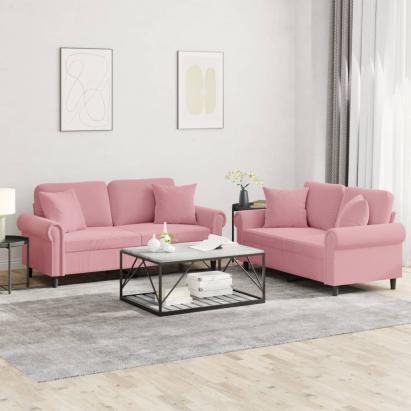 Set canapea cu perne, 2 piese, roz, catifea GartenMobel Dekor