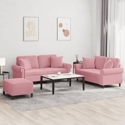 Set canapea cu perne, 3 piese, roz, catifea GartenMobel Dekor