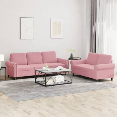 Set de canapele cu perne, 2 piese, roz, catifea GartenMobel Dekor
