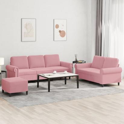 Set de canapele cu perne, 3 piese, roz, catifea GartenMobel Dekor