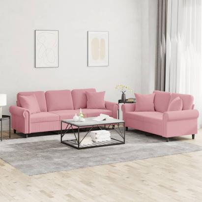 Set canapea cu perne, 2 piese, roz, catifea GartenMobel Dekor