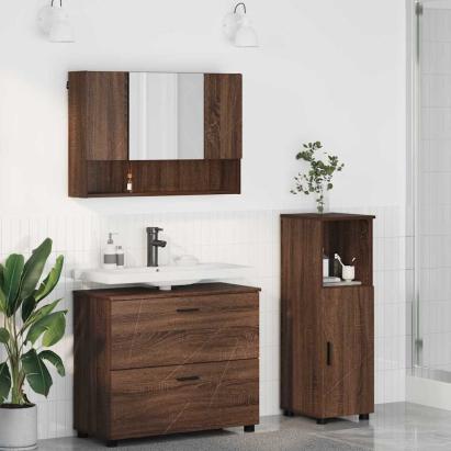 Set de mobilier pentru baie 3 pcs Stejar brun 76.5 x 35 x 64 cm GartenMobel Dekor