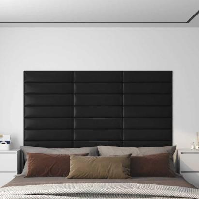 Panouri perete 12 buc. negru, 60x15 cm, piele ecologică 1,08 m² GartenMobel Dekor