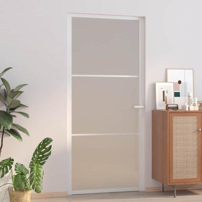 Ușă de interior, 93x201,5 cm, alb,sticlă mată și aluminiu GartenMobel Dekor