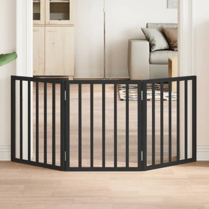 Poartă pentru câini pliabilă 3 panouri negru, 150 cm, lemn plop GartenMobel Dekor