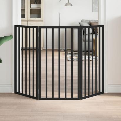 Poartă pentru câini pliabilă 3 panouri negru, 150 cm, lemn plop GartenMobel Dekor