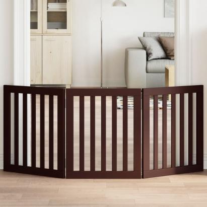 Poartă pentru câini pliabilă 3 panouri maro, 150 cm, lemn plop GartenMobel Dekor