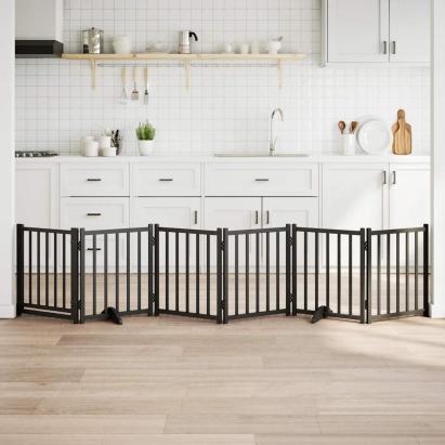 Poartă câini pliabilă cu ușă, 6 panouri negru 300 cm, lemn brad GartenMobel Dekor