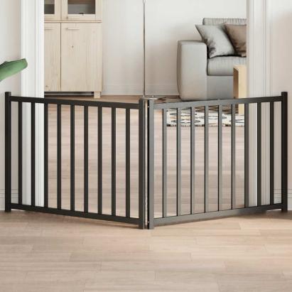 Poartă pentru câini pliabilă 2 panouri negru, 160 cm, lemn brad GartenMobel Dekor
