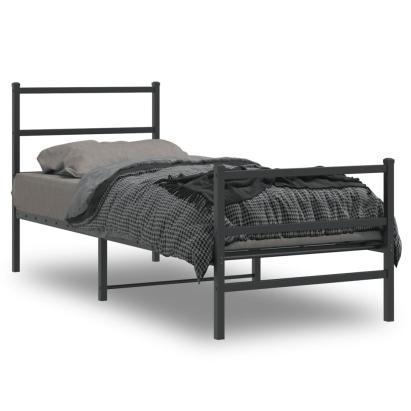 Cadru pat metalic cu tăblii de cap/picioare , negru, 75x190 cm GartenMobel Dekor