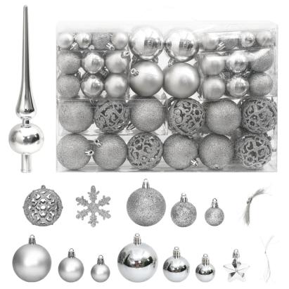 Set globuri de Crăciun 111 buc., argintiu, polistiren GartenMobel Dekor