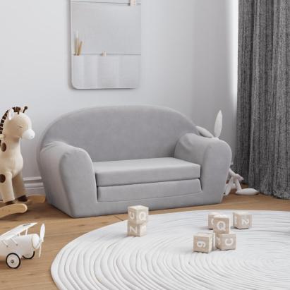 Canapea extensibilă de copii 2 locuri, gri deschis, pluș moale GartenMobel Dekor
