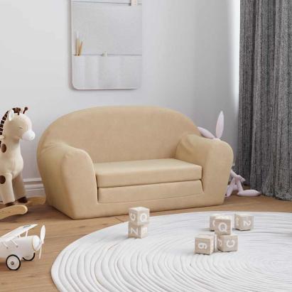 Canapea extensibilă de copii cu 2 locuri, crem, pluș moale GartenMobel Dekor