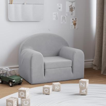 Canapea extensibilă pentru copii, gri deschis, pluș moale GartenMobel Dekor