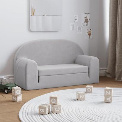 Canapea extensibilă de copii 2 locuri, gri deschis, pluș moale GartenMobel Dekor