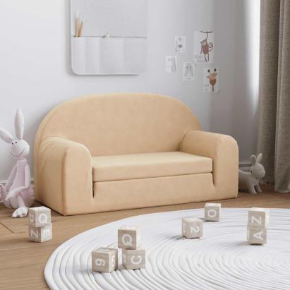 Canapea extensibilă de copii cu 2 locuri, crem, pluș moale GartenMobel Dekor