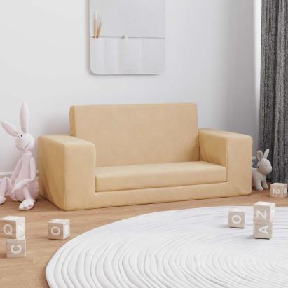 Canapea extensibilă de copii cu 2 locuri, crem, pluș moale GartenMobel Dekor
