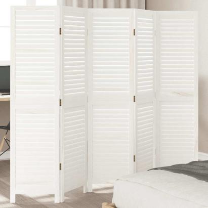 Paravan cameră 5 panouri, alb, lemn masiv paulownia GartenMobel Dekor