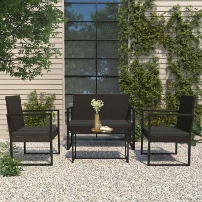 Bancă de grădină cu perne, negru, 106 cm, poliratan GartenMobel Dekor