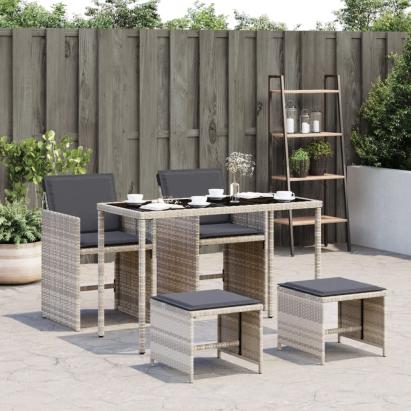 Set mobilier de grădină cu perne, 5 piese gri deschis poliratan GartenMobel Dekor