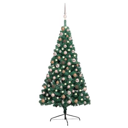 Jumătate brad Crăciun pre-iluminat cu set globuri verde 150 cm GartenMobel Dekor