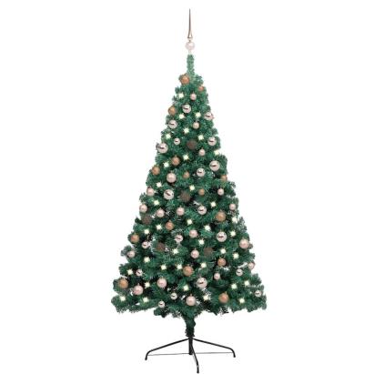 Jumătate brad Crăciun artificial cu set globuri verde 180 cm GartenMobel Dekor