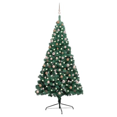 Jumătate brad Crăciun artificial cu set globuri verde 210 cm GartenMobel Dekor