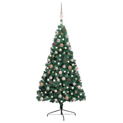 Jumătate brad Crăciun artificial cu set globuri verde 240 cm GartenMobel Dekor