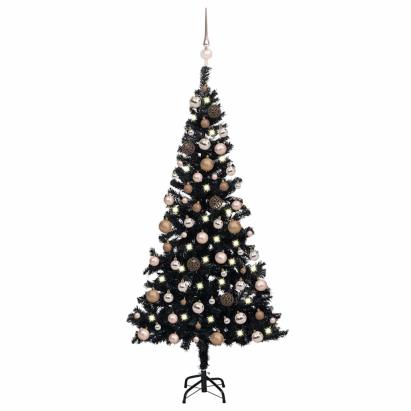 Brad Crăciun pre-iluminat cu set globuri, negru, 120 cm, PVC GartenMobel Dekor