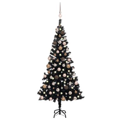 Brad Crăciun pre-iluminat cu set globuri, negru, 150 cm, PVC GartenMobel Dekor