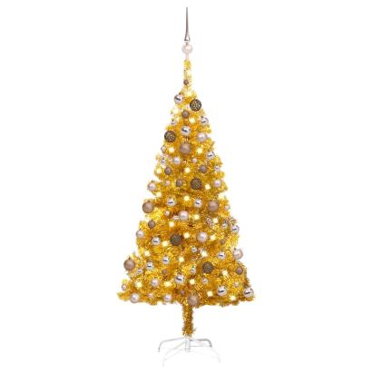 Brad Crăciun pre-iluminat cu set globuri, auriu, 120 cm, PET GartenMobel Dekor